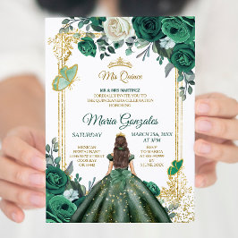 Mis Quince Emerald Grönt & White Birthday Inbjudningar