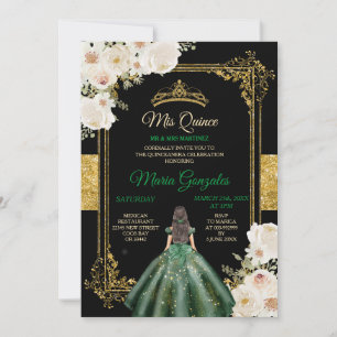 Mis Quince Emerald Grönt & White Blommigt Birthday Inbjudningar