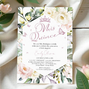 Mis Quince Fjärilsgrönska Blommig Quinceañera Inbjudningar