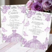 Mis Quince-inbjudan Bilingual Lavender-adress
