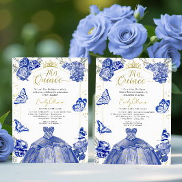 Mis Quince-inbjudan Bilingual Royal Blue Dress Inbjudningar