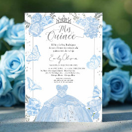 Mis Quince-inbjudan Spansk Dusty Blue-adress Inbjudningar