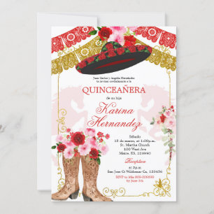 Mis Quince-inbjudan till mexikanska Red and Guld G Inbjudningar