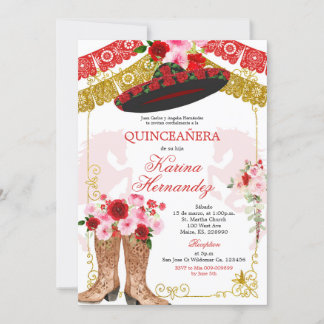Mis Quince-inbjudan till mexikanska Red and Guld G Inbjudningar