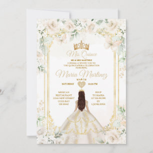 Mis Quince Ivory White Blommigt Princess Birthday Inbjudningar