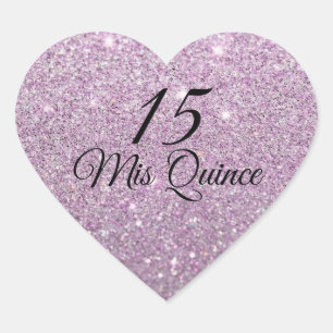 Mis Quince Lila Glitter Fab Sticker Hjärtformat Klistermärke