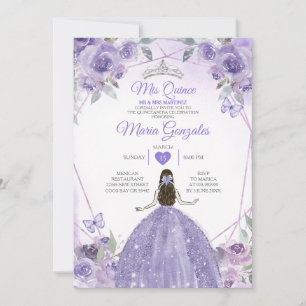 Mis Quince Lila Lavender 15 Anos Silver Krona Inbjudningar