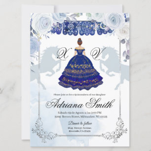 Mis Quince Navy Blue Silver Inbjudningar