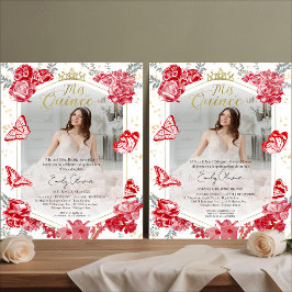 Mis Quince Photo Budget-inbjudan Bilingual Red