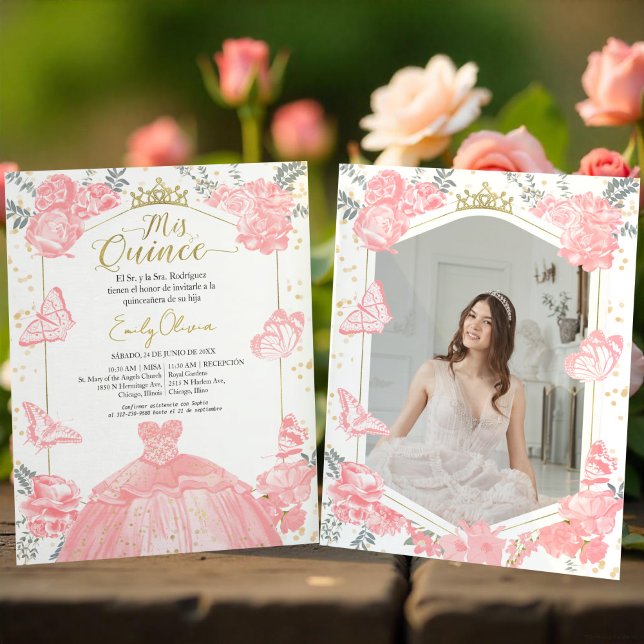 Mis Quince Photo Budget-inbjudan Spansk Rosa (Skapare uppladdad)