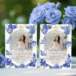 Mis Quince Photo Investigation Bilingual Royal Blu Inbjudningar