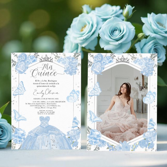 Mis Quince Photo Investigation Spain Dusty Blue Inbjudningar (Skapare uppladdad)