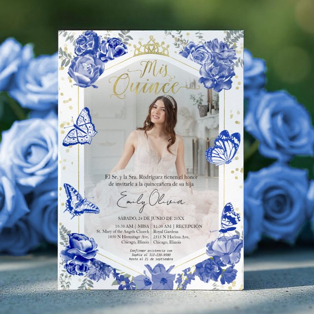 Mis Quince Photo Investigation Spain Royal Blue Inbjudningar (Skapare uppladdad)