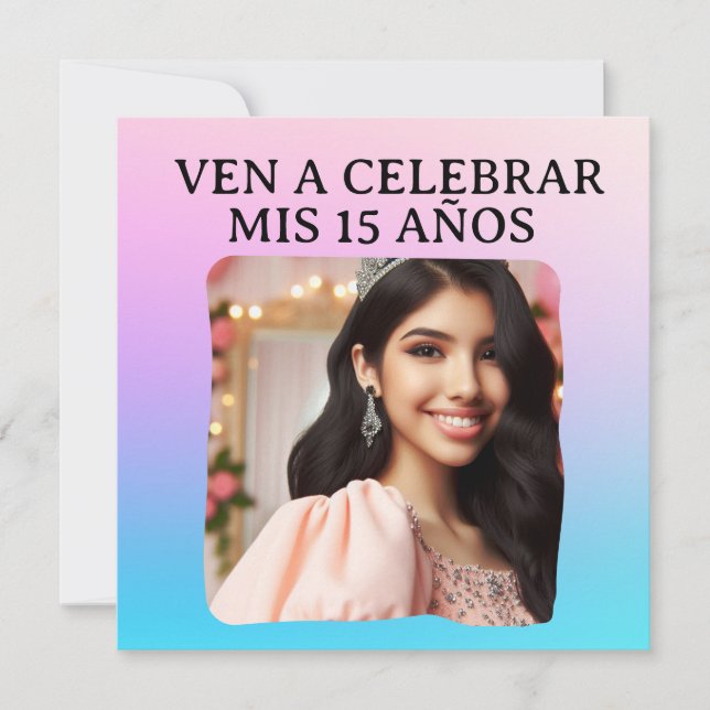 Mis Quince Quinceañera Foto Rosa Azul Morado Inbjudningar (Framsida)