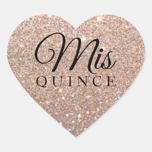 Mis Quince Ro Guld Glitter Fab Sticker Hjärtformat Klistermärke