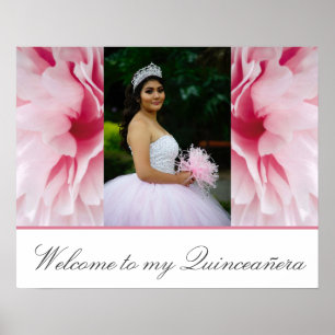 Mis Quince Rosa Blommigt Välkommen till min Quince Poster