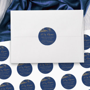 Mis Quince Royal Blue och Guld Löv 15 Birthday Runt Klistermärke