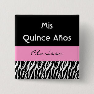 Mis-QuinceAnos Quinceanera sebra med rosor Knapp