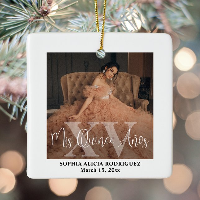 Mis XV Años 2 Photo Quinceañera Keepsakmodern Julgransprydnad Keramik (Skapare uppladdad)