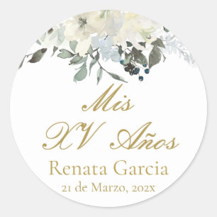 Mis XV años flores rosas Runt Klistermärke