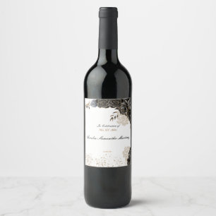 Mis XV Años Vin-etiketten Black och Guld Vinflaska Etikett