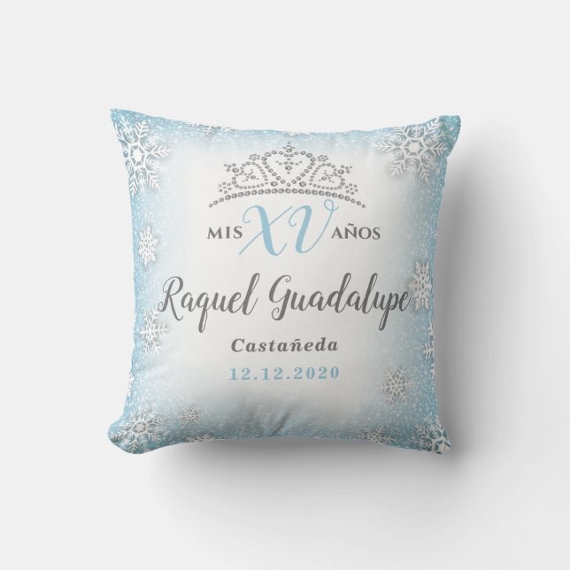 Mis XV Winter Wonderland Quinceañera Krona Pillow Kudde (Framsida)