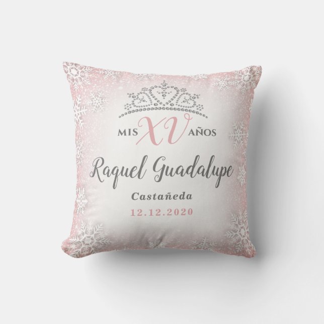 Mis XV Winter Wonderland Quinceañera Krona Pillow Kudde (Framsida)