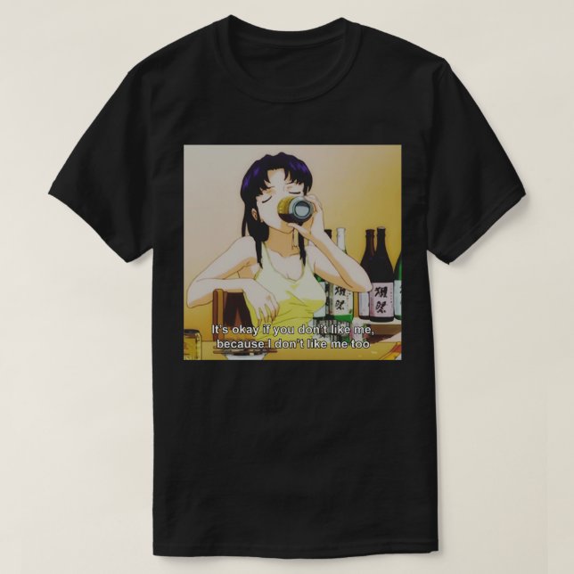 Misato Katsuragi Drinking Yebisu Beer T Shirt (Design framsida)