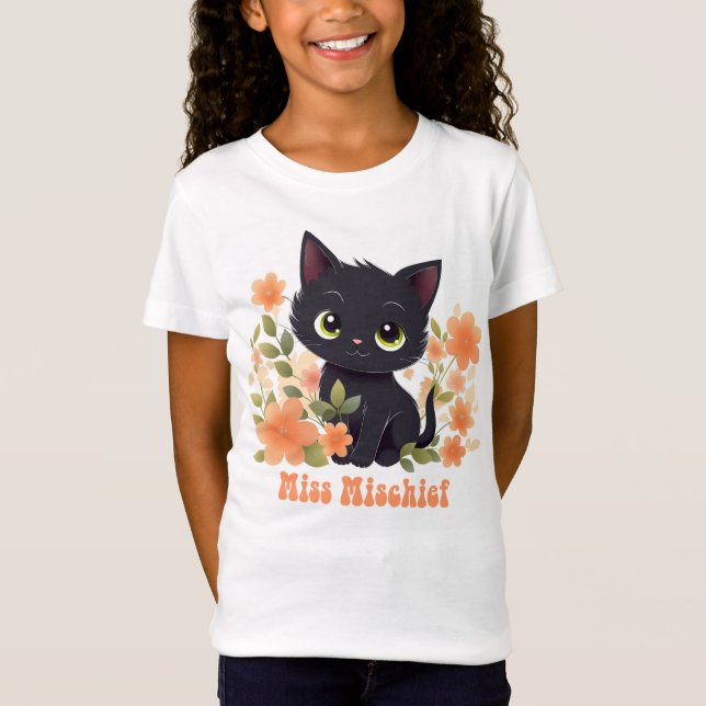 MisChief Black Kattunge Kawaii Chibi T Shirt (Framsida)