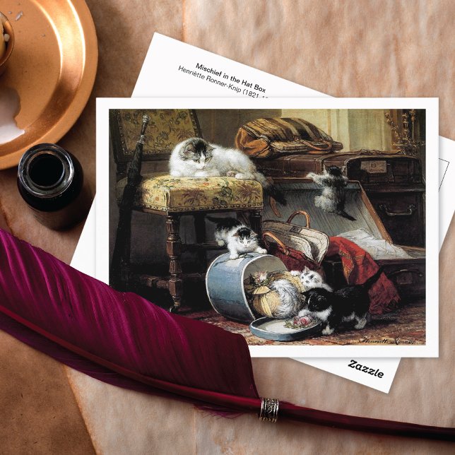 MisChief Hat Box Henriëtte Ronner-Knip Postcard Vykort (Skapare uppladdad)