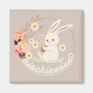 Mischievent Cute Bunny och Flower Magnet