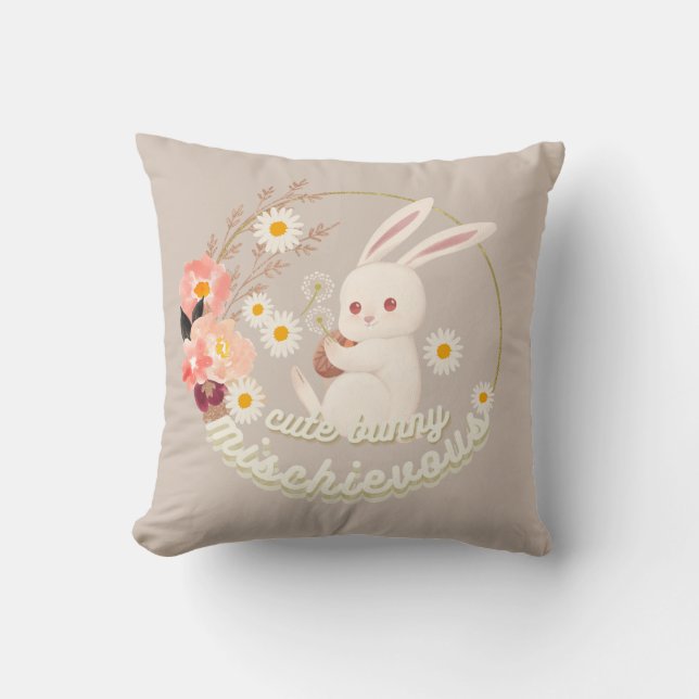 Mischievent Cute Bunny och Flower Ornament Kudde (Framsida)