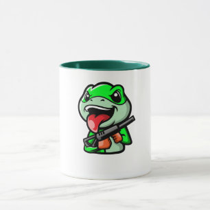 Mischievent Frog med Gun Tecknad Coffee Mugg