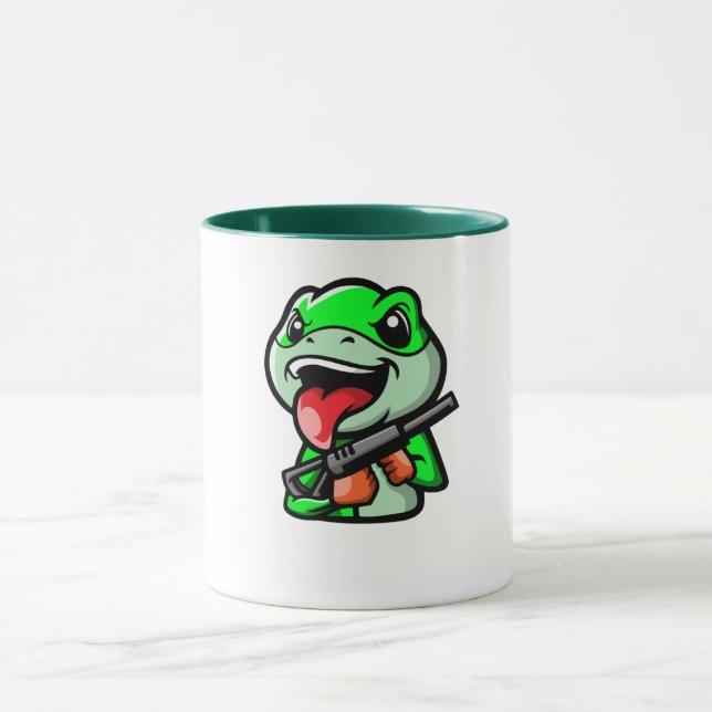 Mischievent Frog med Gun Tecknad Coffee Mugg (Center)