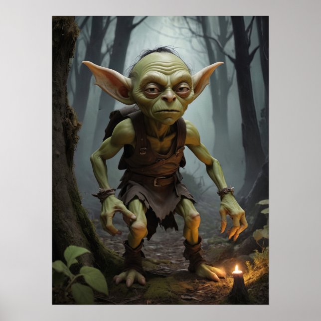 Mischievent Goblin Lurking i en hemsökt skog Poster (Framsidan)