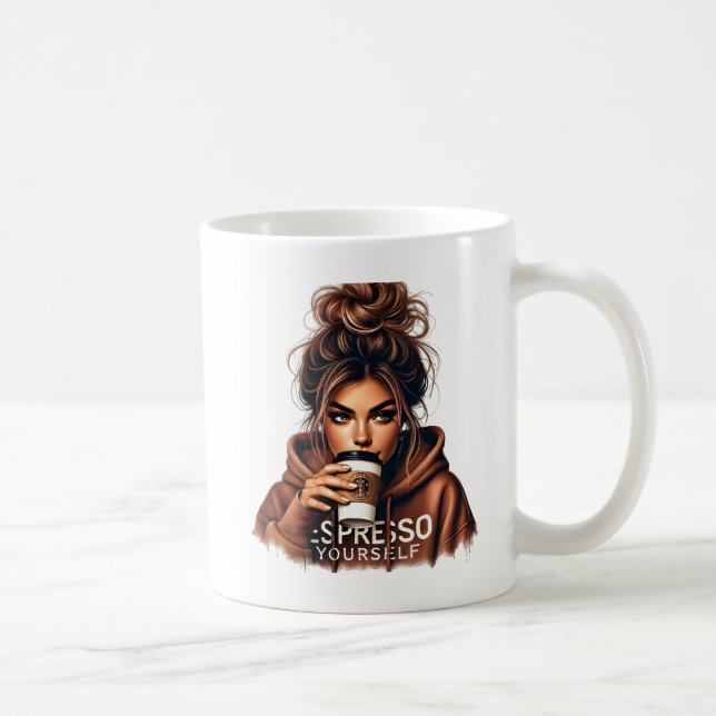 Mischievent Smirk - Snyggt Girl Sipping Coffee Kaffemugg (Höger)