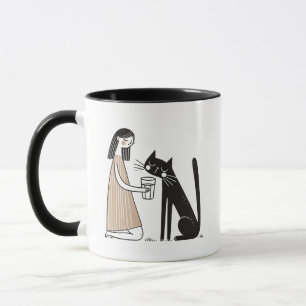 Mischievous Black Cat Drinking från människans gla Mugg