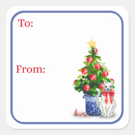 Mischievous Cat Holiday Stickers Fyrkantigt Klistermärke