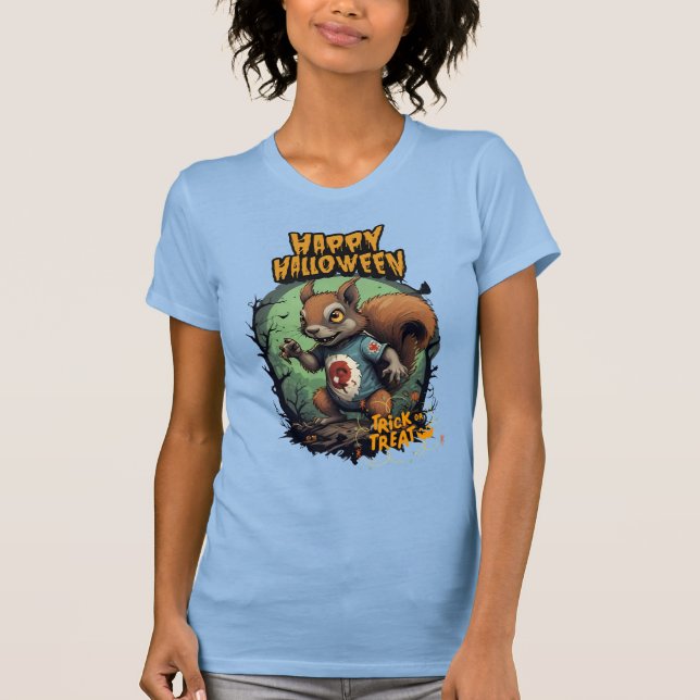 Mischievous Halloween Squirrel - Bus eller godis T Shirt (Framsida)