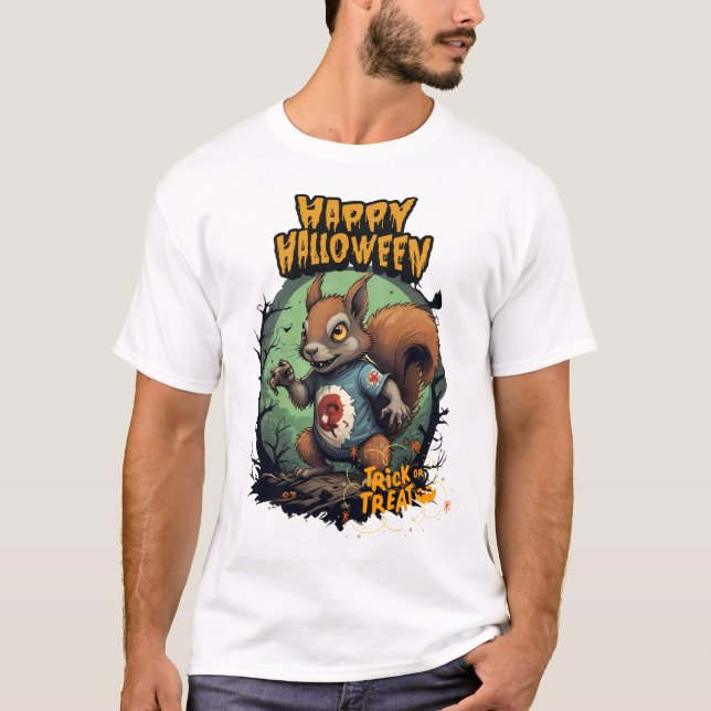 Mischievous Halloween Squirrel - Bus eller godis T Shirt (Framsida)