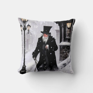 Miserly Ebenezer Scrooge Snowy Victorian Street Kudde