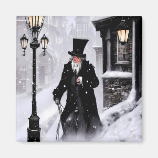 Miserly Ebenezer Scrooge Snowy Victorian Street Magnet