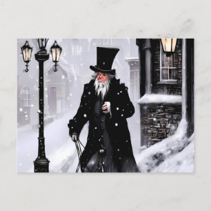 Miserly Ebenezer Scrooge Snowy Victorian Street Vykort