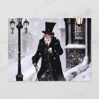 Miserly Ebenezer Scrooge Snowy Victorian Street Vykort