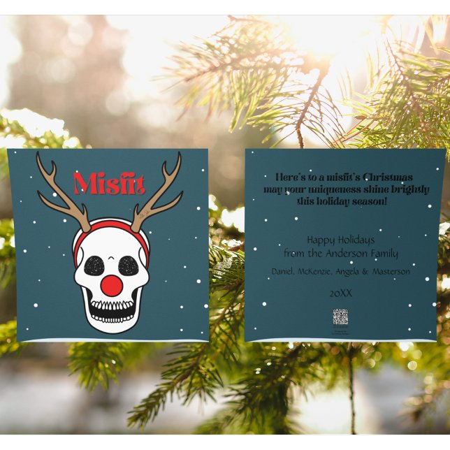 Misfit Red Nose Reindeer Skull Jul Julkort (Skapare uppladdad)