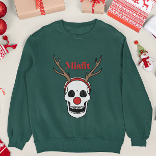 Misfit Red Nose Reindeer Skull Jul T Shirt