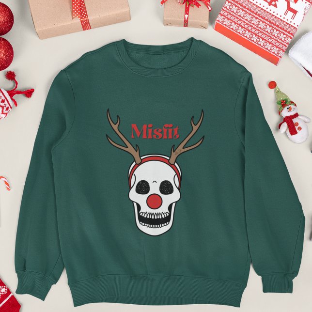 Misfit Red Nose Reindeer Skull Jul T Shirt (Skapare uppladdad)