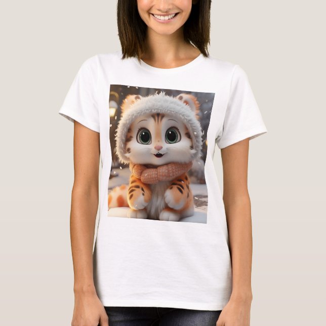 Misha - en fluffy snö leopard t shirt (Framsida)