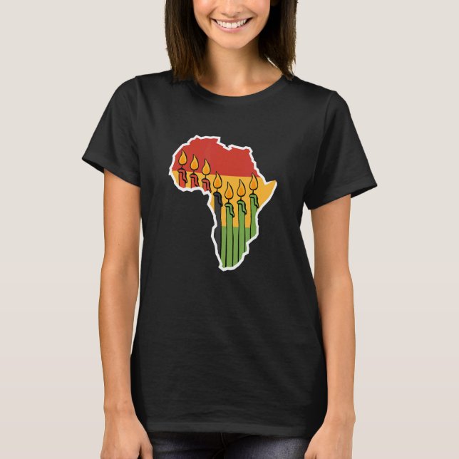 Mishumaa Continent Candles Kwanzaa T Shirt (Framsida)