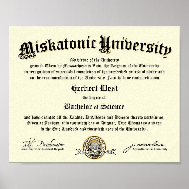 Miskatonic Universiteten Diploma Poster (Framsidan)